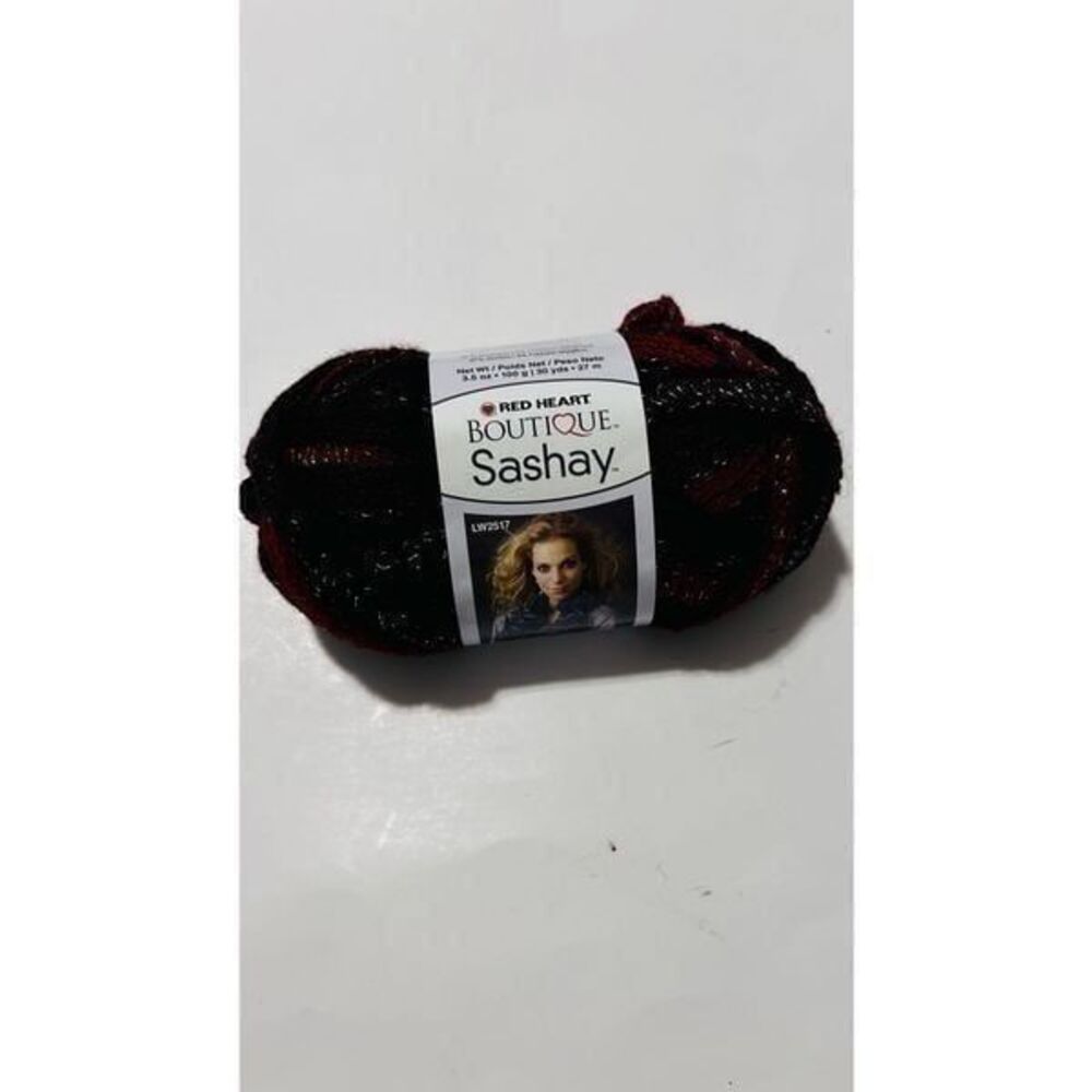 Red Heart Boutique SASHAY METALLIC Ribbon Yarn TANGO 1943 3.5 oz with pattern 5.